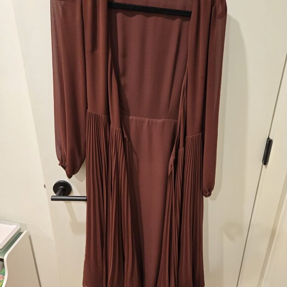 Aritzia Wilfred Beaune Dress Pleated Wrap Long Sleeve Burgundy Size Extra Small - Picture 12 of 13